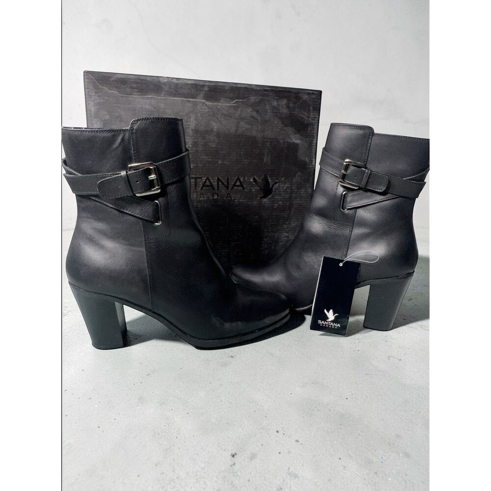Santana Canada Christa Black Leather Ankle Boots Side Zip Buckle Women 9